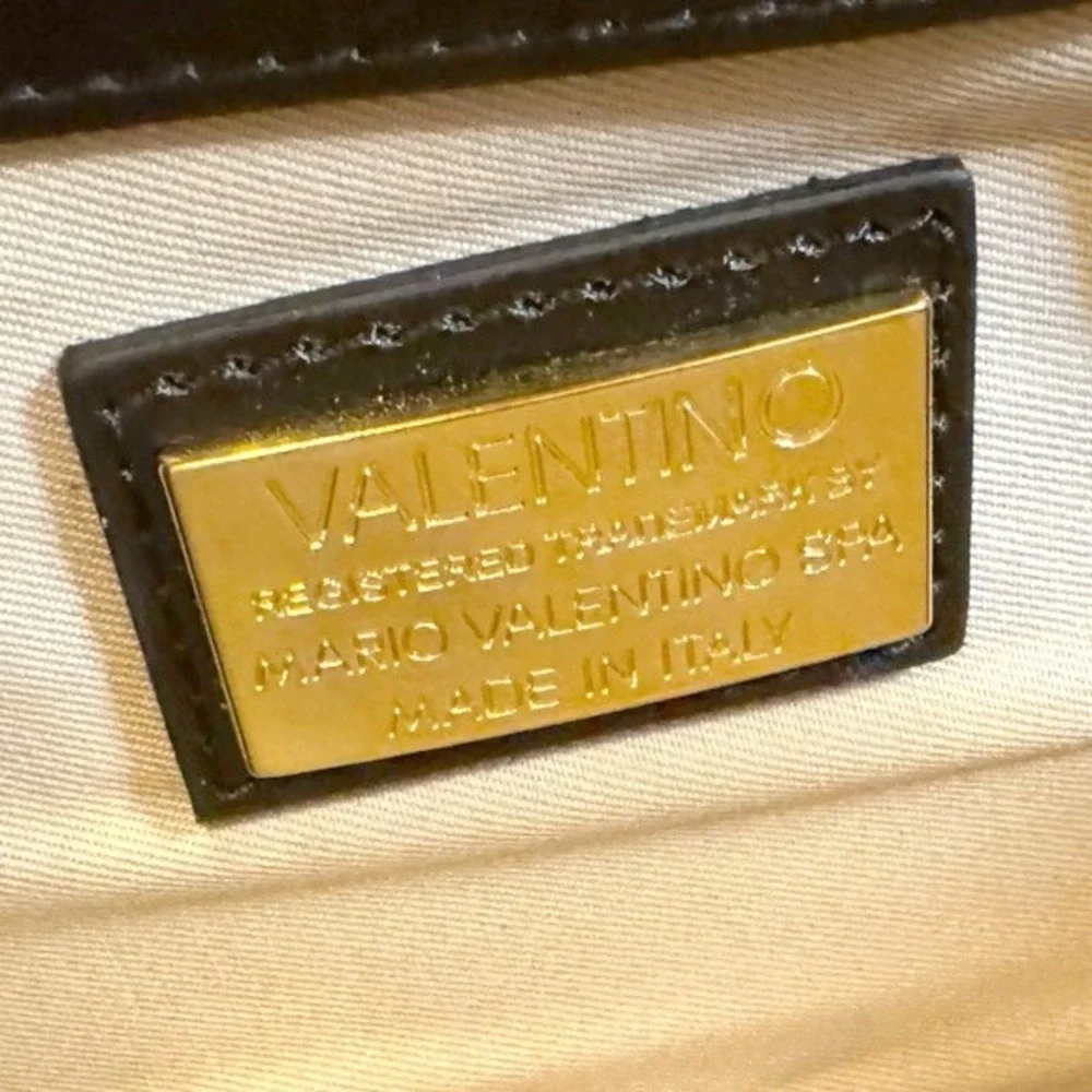 Mario Valentino Black Floral Leather Crossbody‎ Bag Logo Made in Italy - firm